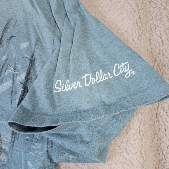 Vintage 90's Wolf T-Shirt Double Sided Silver Dollar City Men's XXL Blue Single - Picture 4 of 11